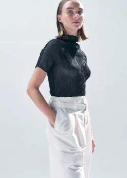 ISSEY MIYAKE Top|Chiffon Twist Bk/Wt-46