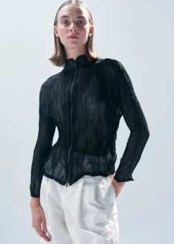 ISSEY MIYAKE Cardigan|Chiffon Twist Bk/Wt-46