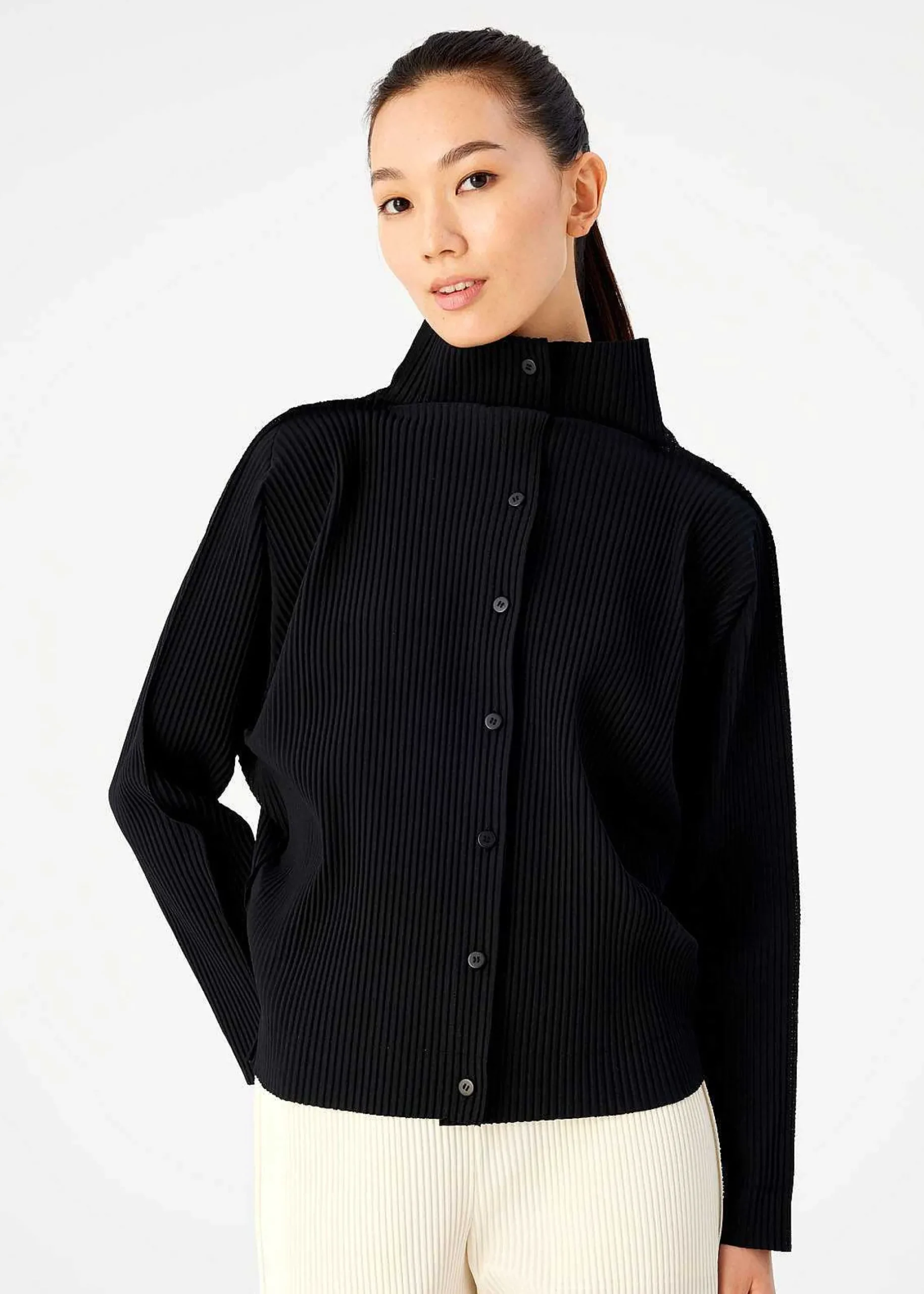 ISSEY MIYAKE Cardigan|Fine Knit Pleats Black