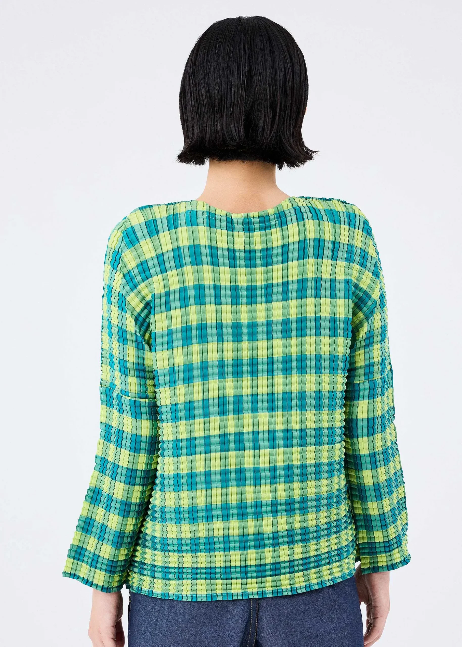 ISSEY MIYAKE Top|Gingham Check Pleats Shirt