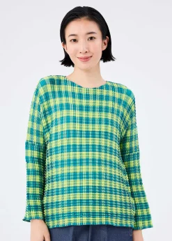 ISSEY MIYAKE Top|Gingham Check Pleats Shirt