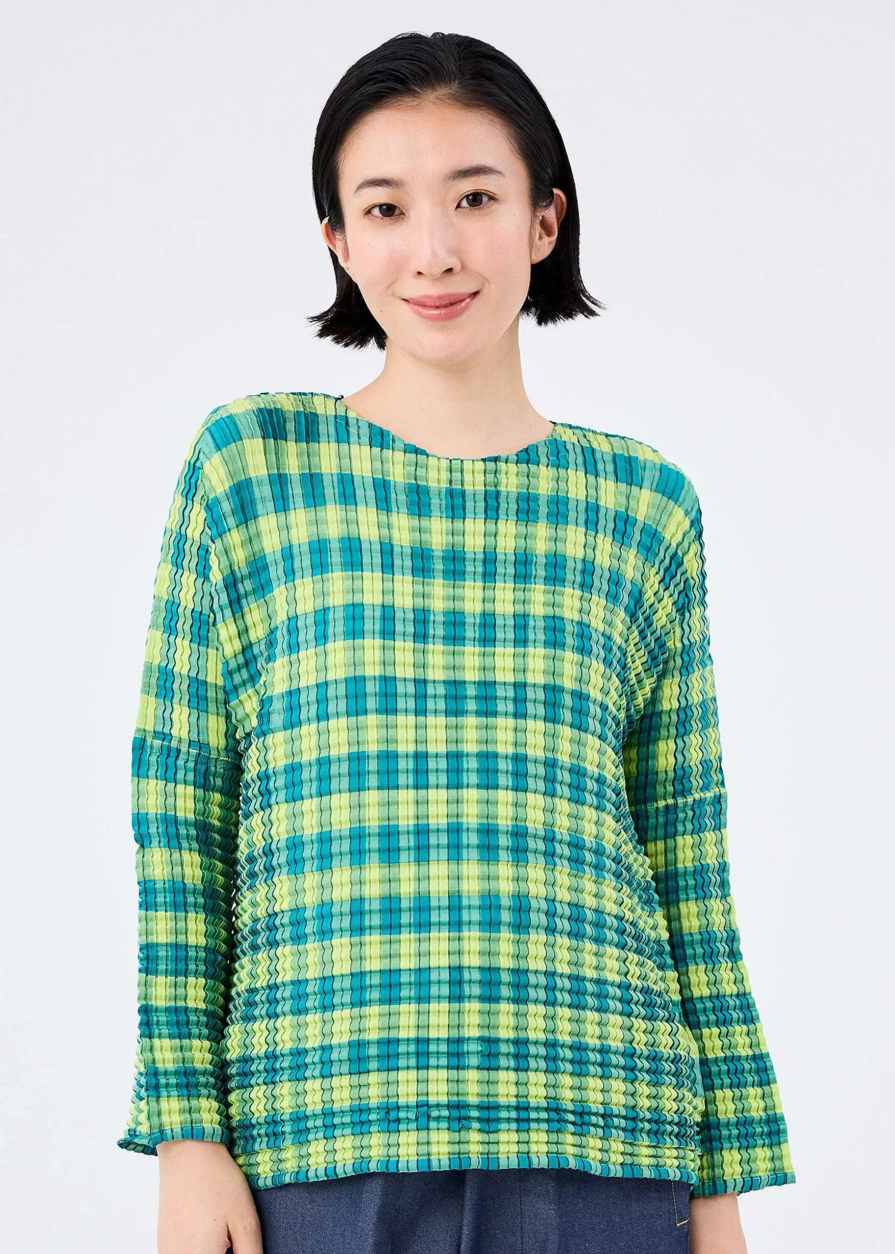 ISSEY MIYAKE Top|Gingham Check Pleats Shirt