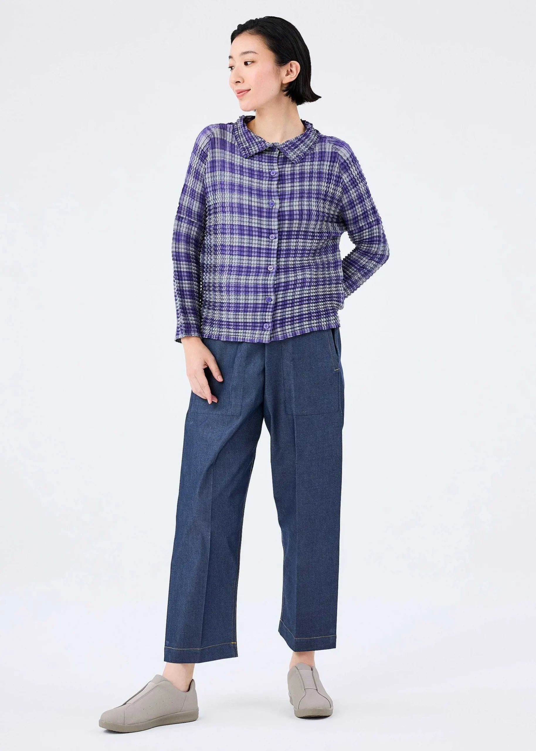ISSEY MIYAKE Cardigan|Gingham Check Pleats Shirt
