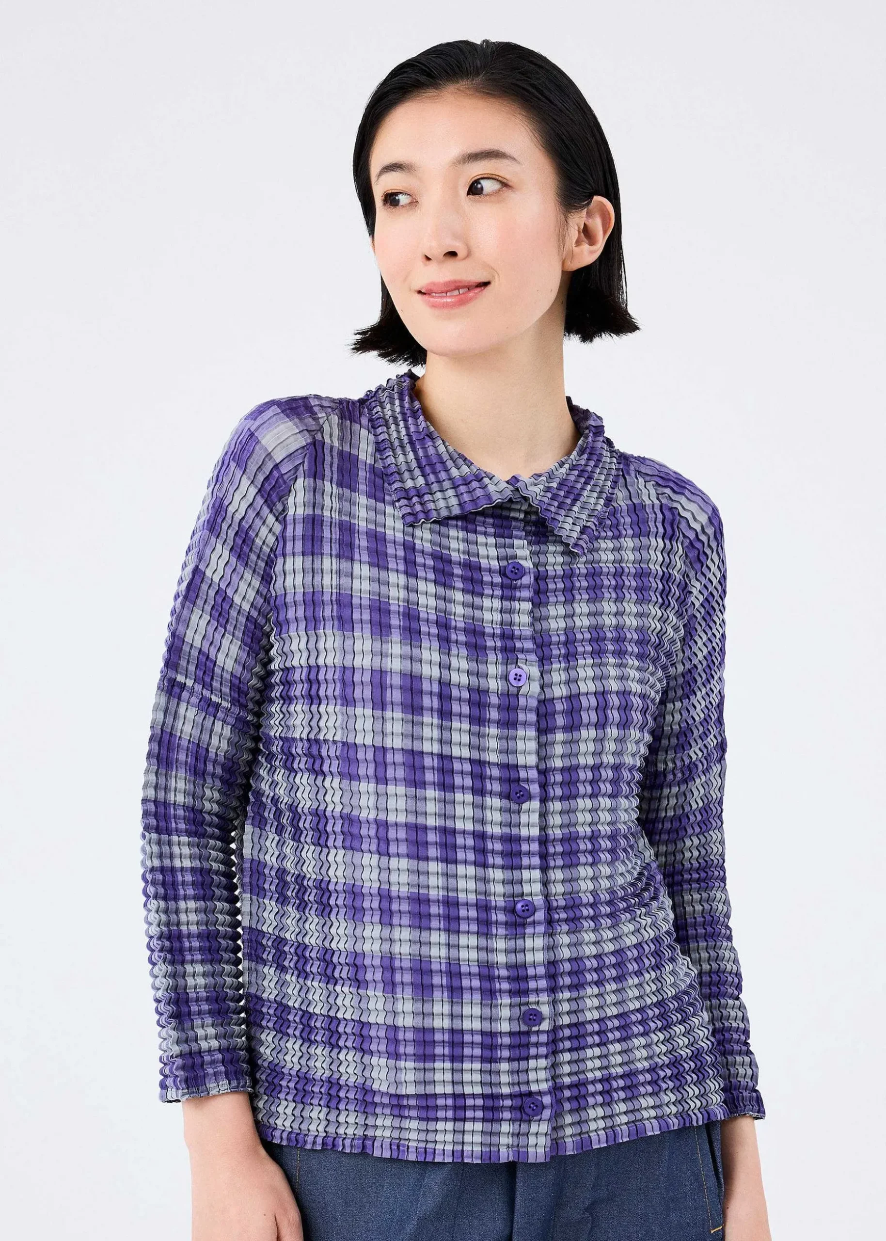 ISSEY MIYAKE Cardigan|Gingham Check Pleats Shirt