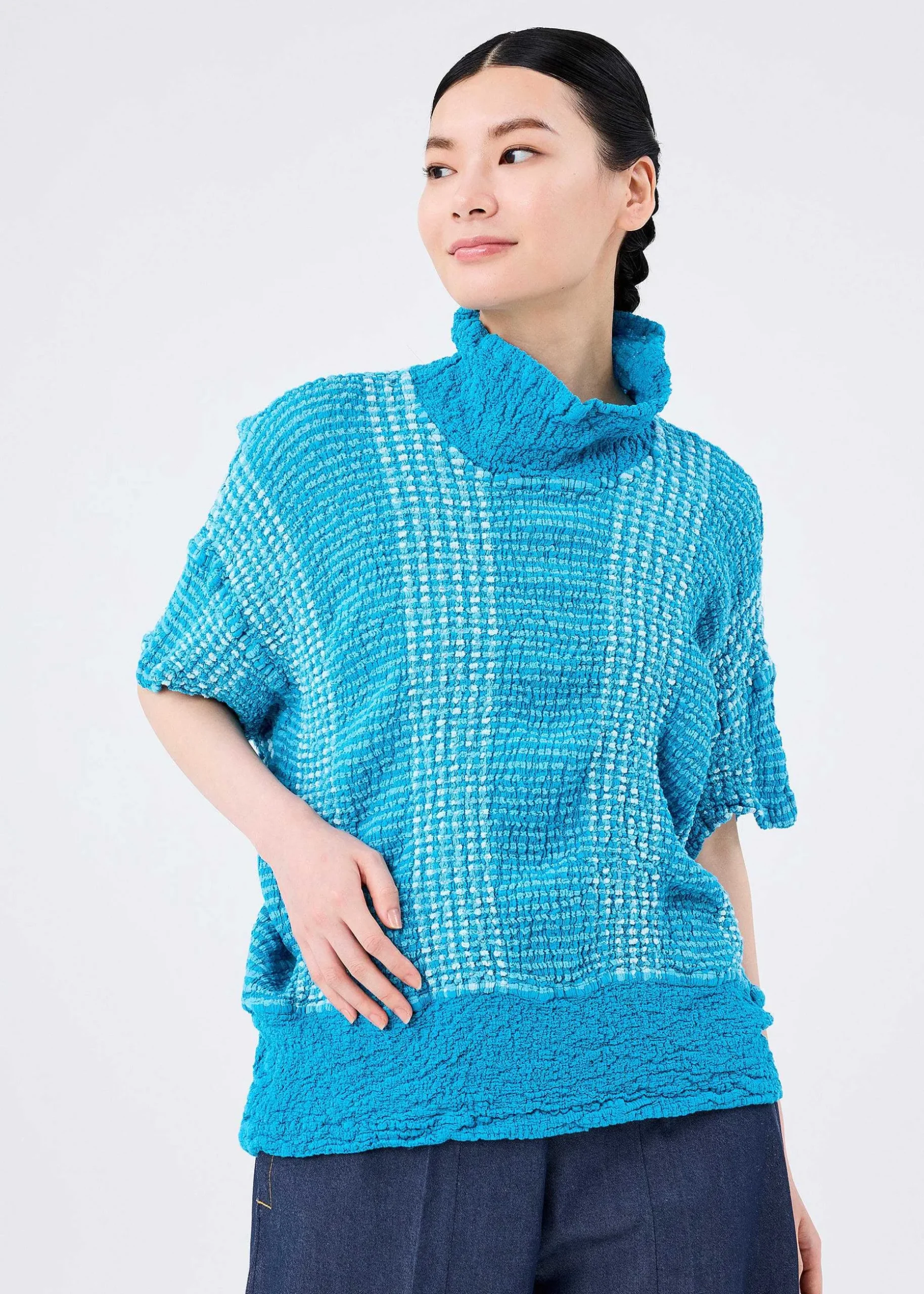 ISSEY MIYAKE Top|Gingham Stripe Cauliflower