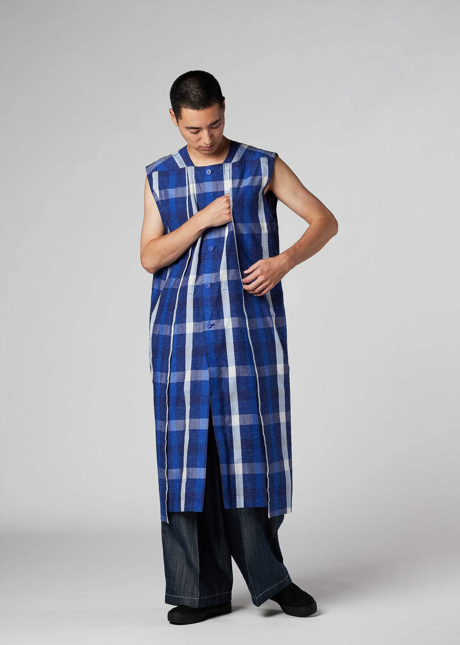 ISSEY MIYAKE Vest|Hybrid Check Shirt